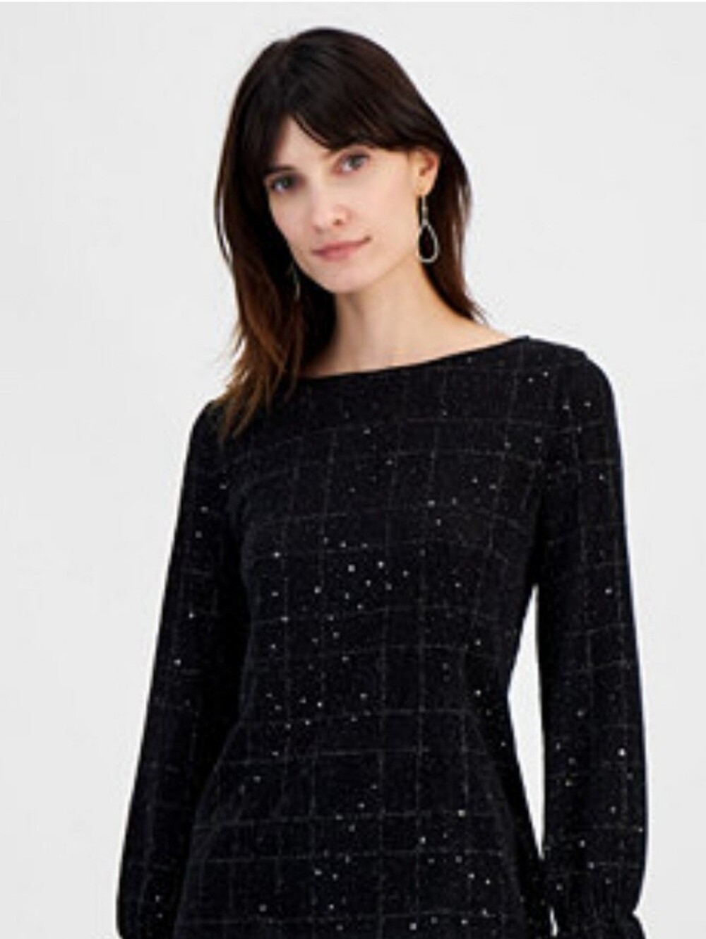 Sparkle Long-Sleeve Top - Black